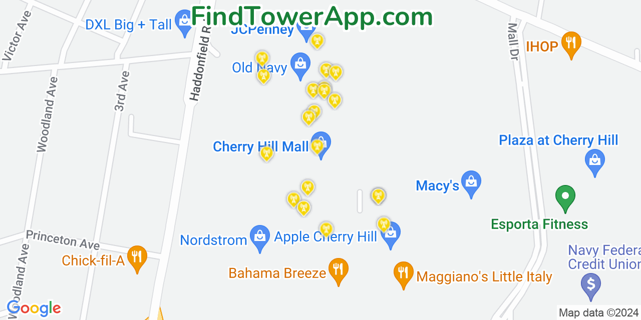 Verizon 4G/5G cell tower coverage map Cherry Hill Mall, New Jersey