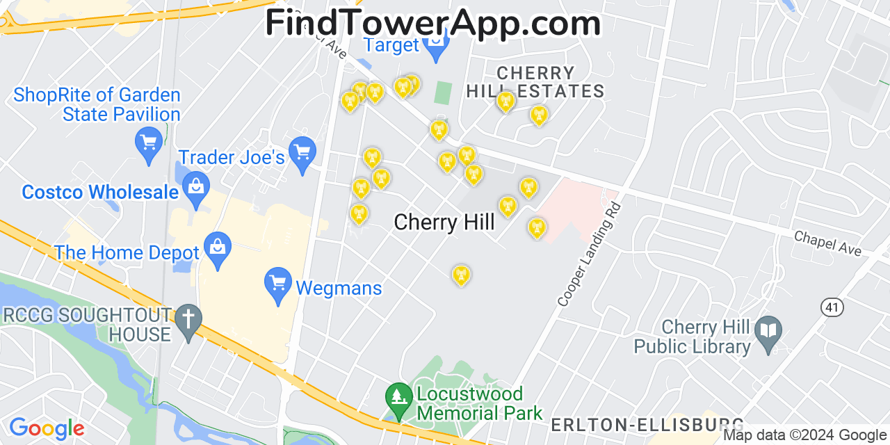 AT&T 4G/5G cell tower coverage map Cherry Hill, New Jersey