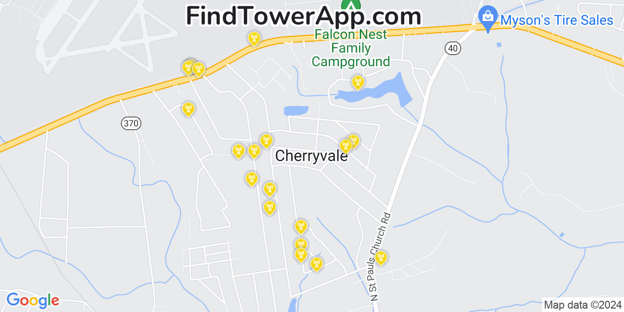 AT&T 4G/5G cell tower coverage map Cherryvale, South Carolina