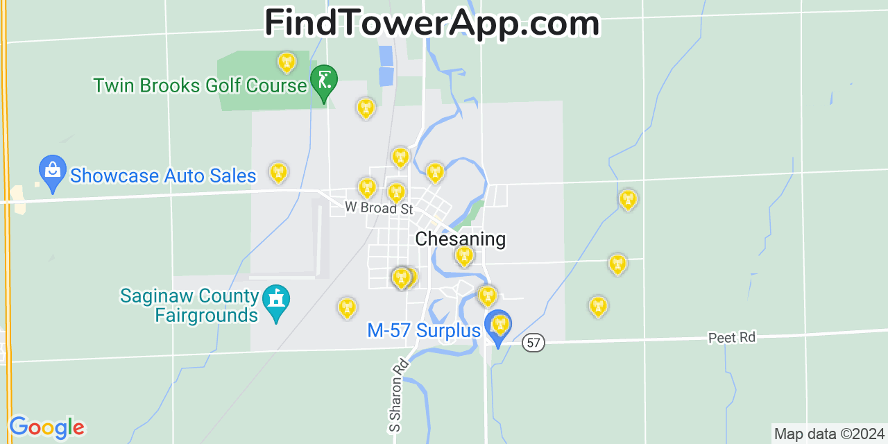 AT&T 4G/5G cell tower coverage map Chesaning, Michigan