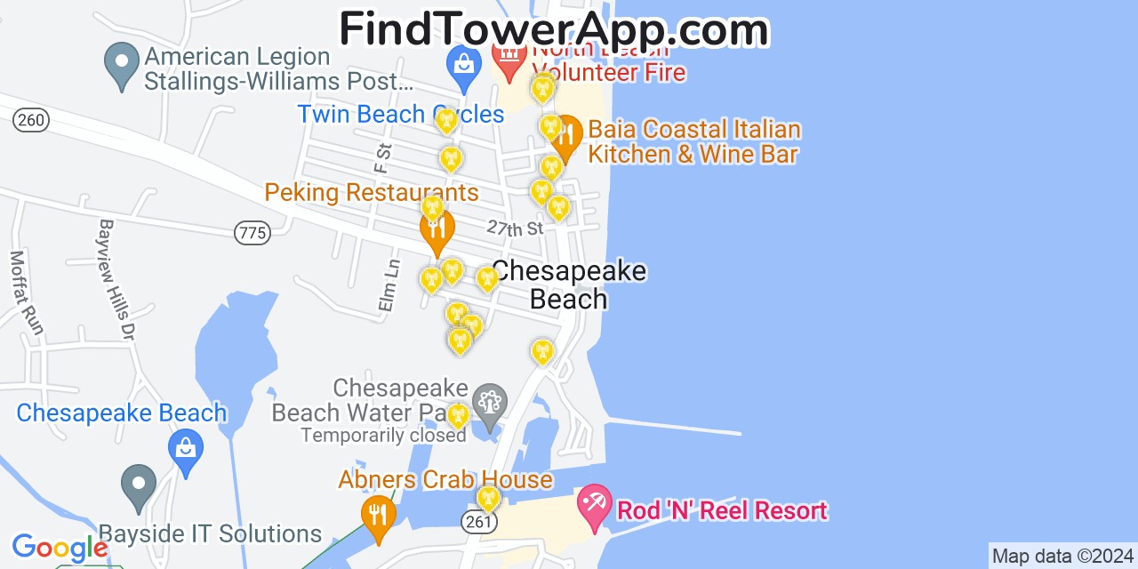 Verizon 4G/5G cell tower coverage map Chesapeake Beach, Maryland