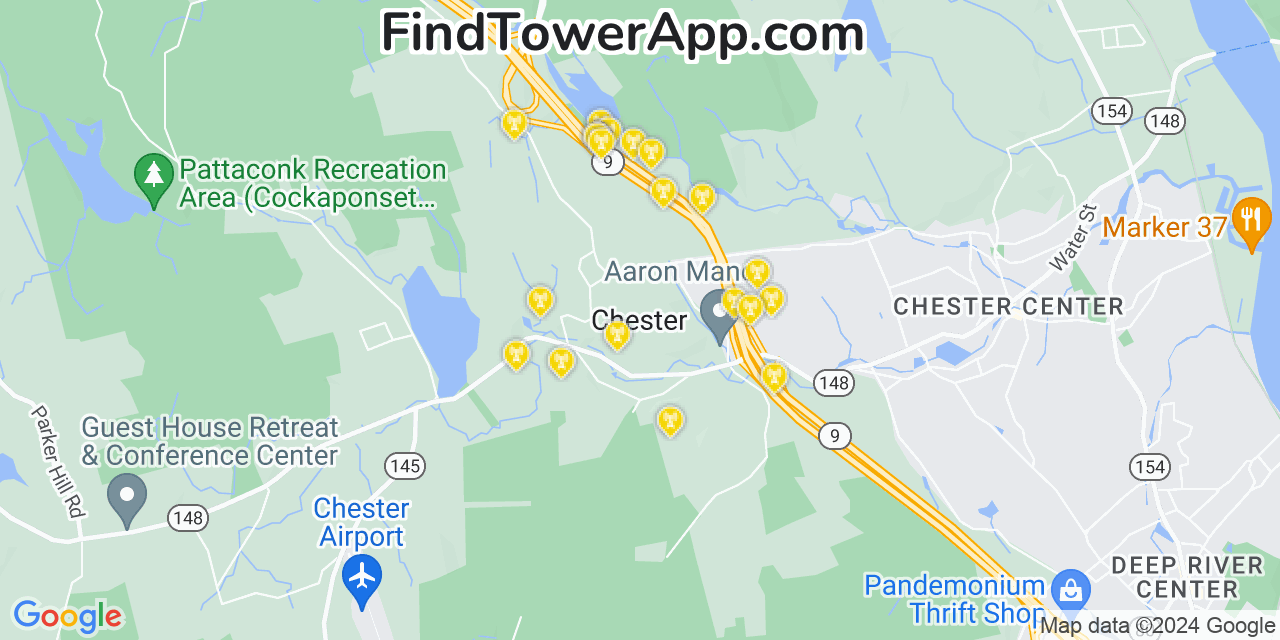 AT&T 4G/5G cell tower coverage map Chester Center, Connecticut