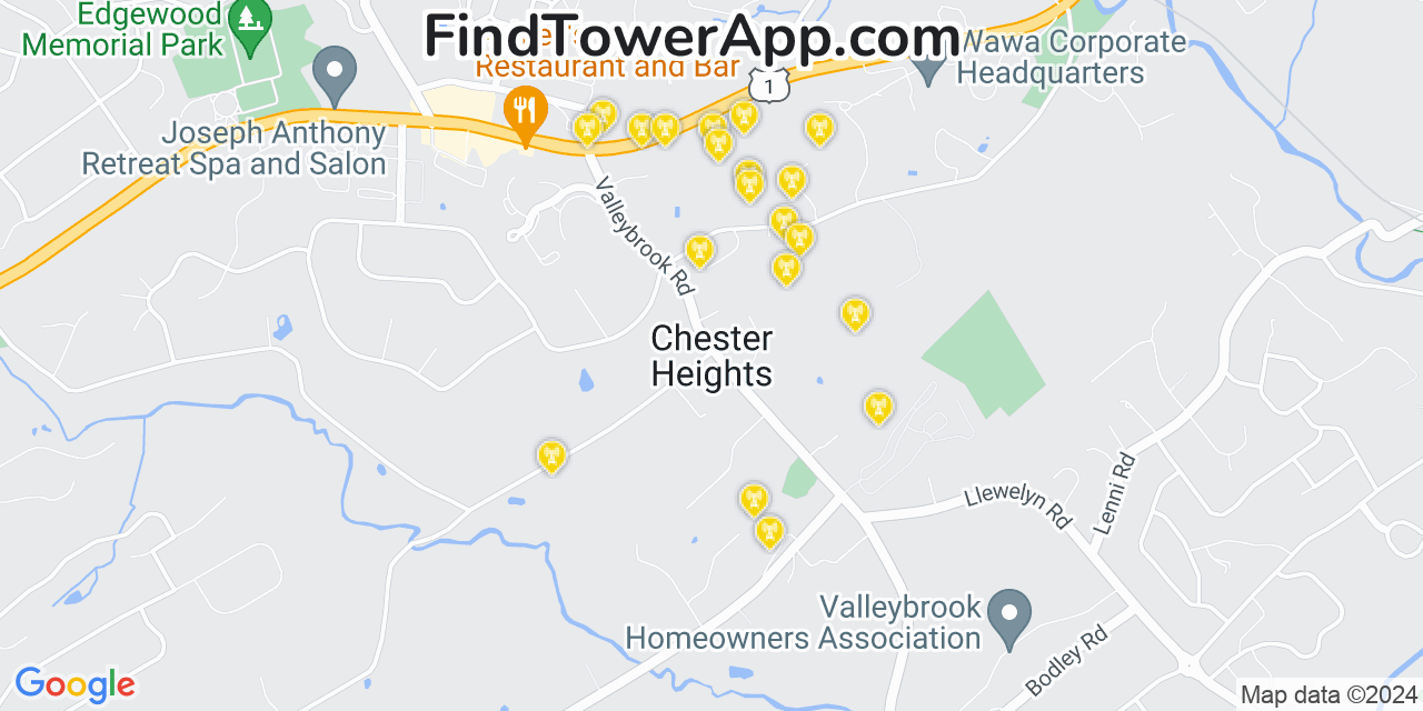 T-Mobile 4G/5G cell tower coverage map Chester Heights, Pennsylvania