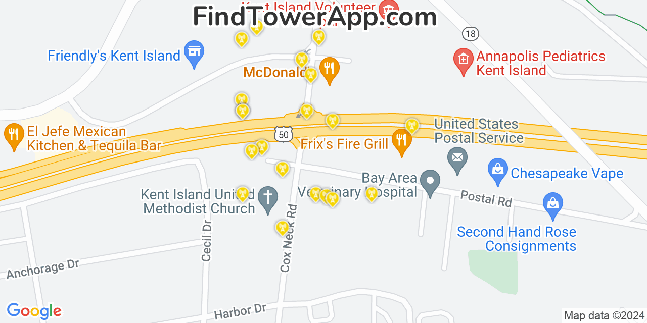 AT&T 4G/5G cell tower coverage map Chester, Maryland