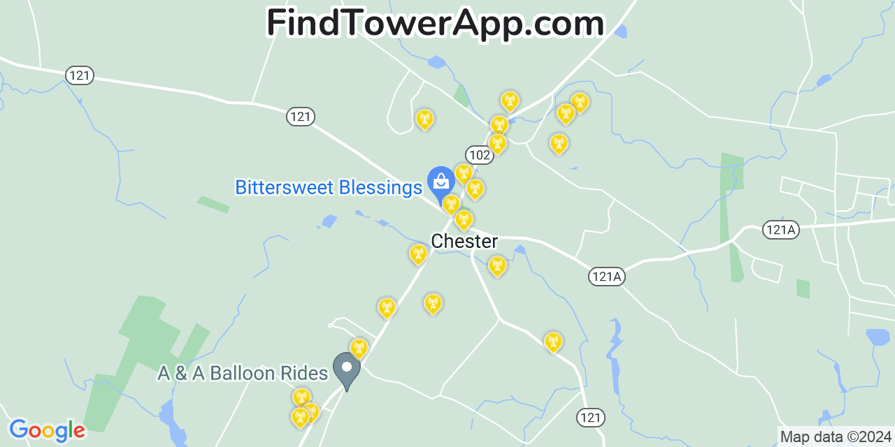 AT&T 4G/5G cell tower coverage map Chester, New Hampshire