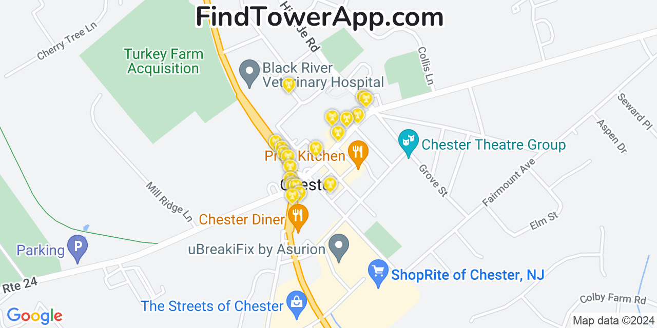 AT&T 4G/5G cell tower coverage map Chester, New Jersey