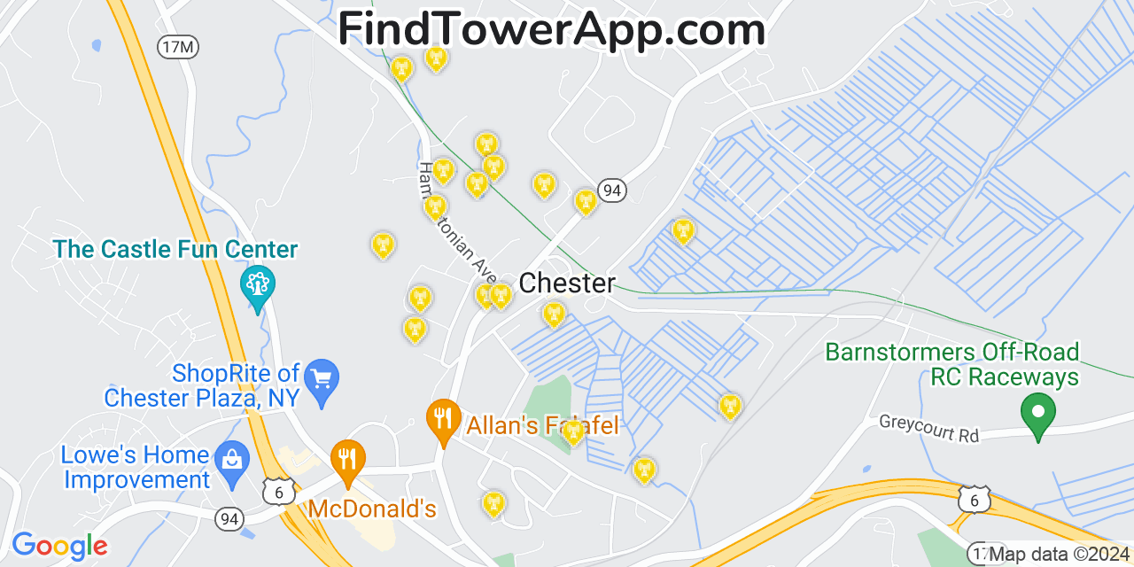 AT&T 4G/5G cell tower coverage map Chester, New York