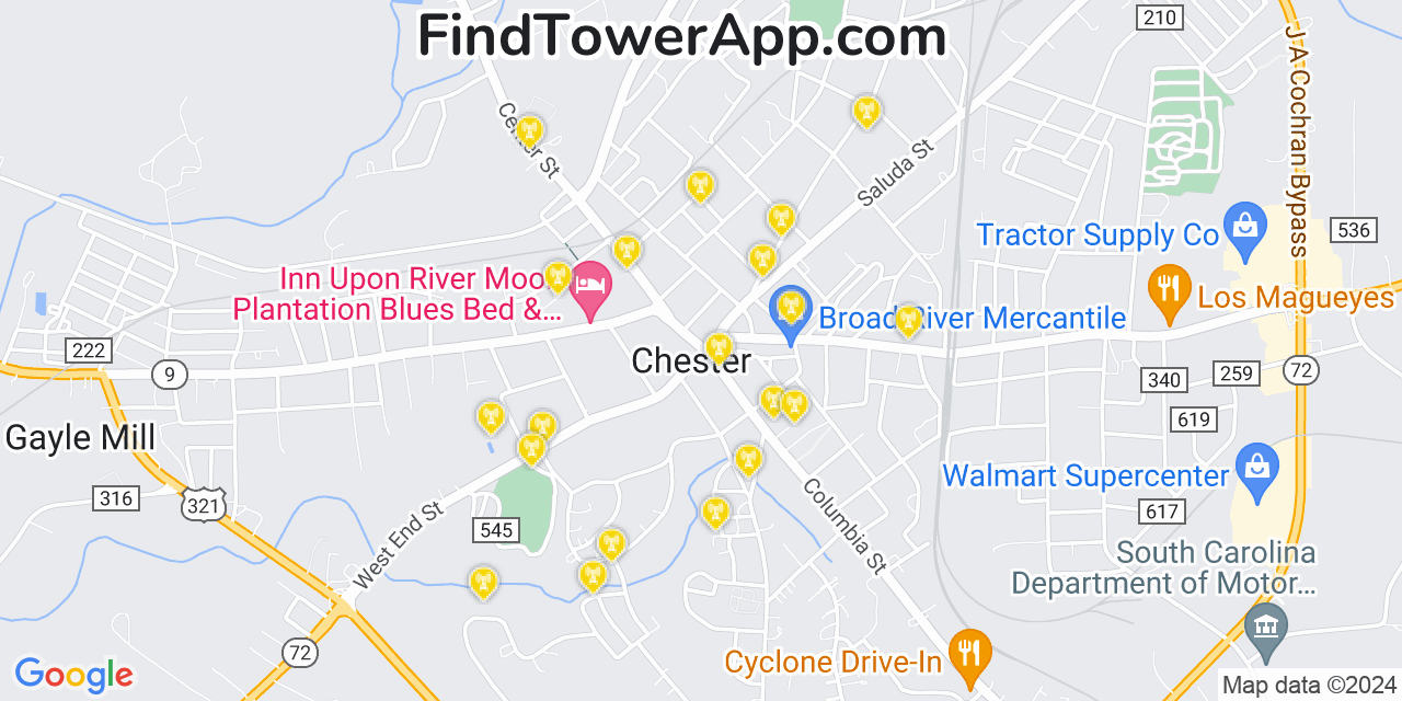 T-Mobile 4G/5G cell tower coverage map Chester, South Carolina