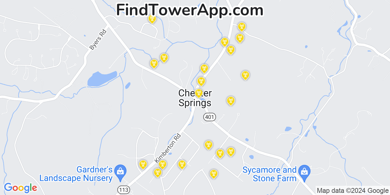 AT&T 4G/5G cell tower coverage map Chester Springs, Pennsylvania