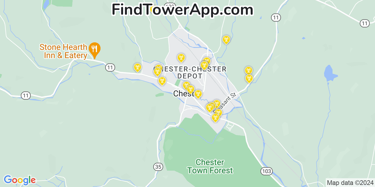 AT&T 4G/5G cell tower coverage map Chester, Vermont