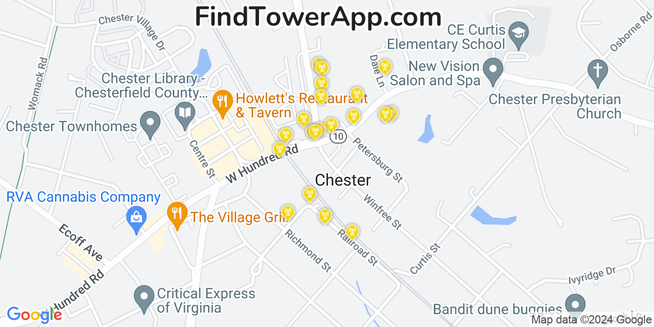 AT&T 4G/5G cell tower coverage map Chester, Virginia