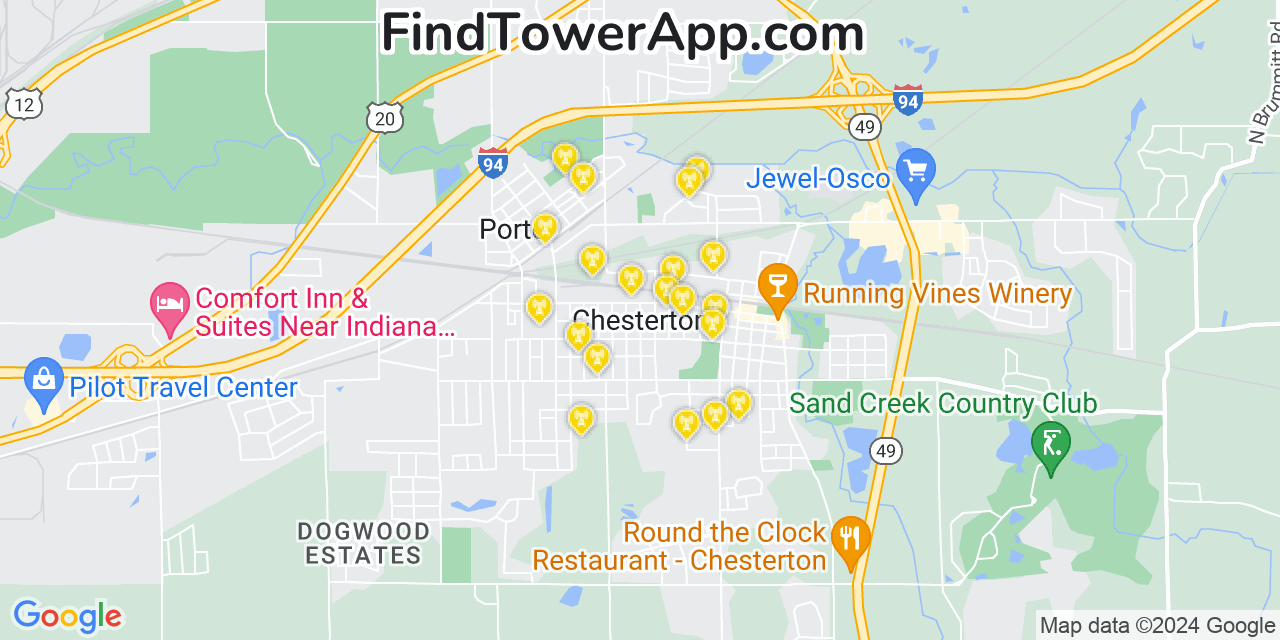 AT&T 4G/5G cell tower coverage map Chesterton, Indiana