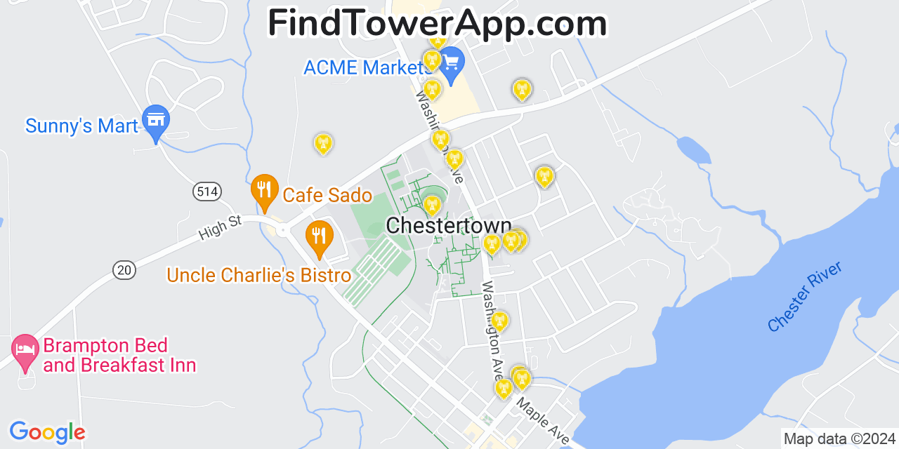 AT&T 4G/5G cell tower coverage map Chestertown, Maryland