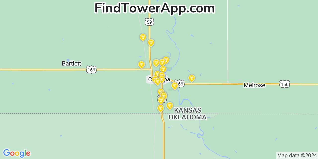 AT&T 4G/5G cell tower coverage map Chetopa, Kansas