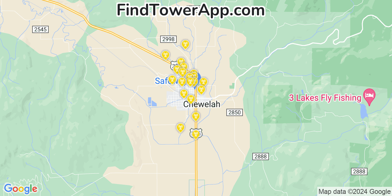 AT&T 4G/5G cell tower coverage map Chewelah, Washington