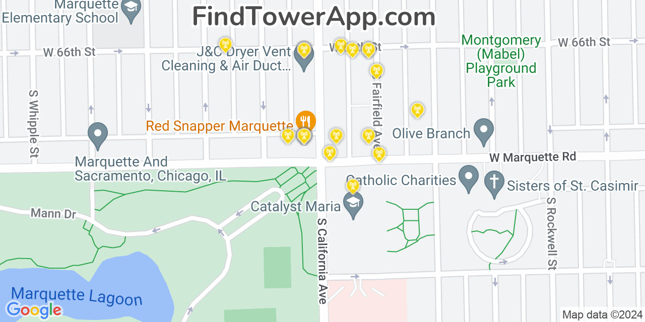AT&T 4G/5G cell tower coverage map Chicago Lawn, Illinois