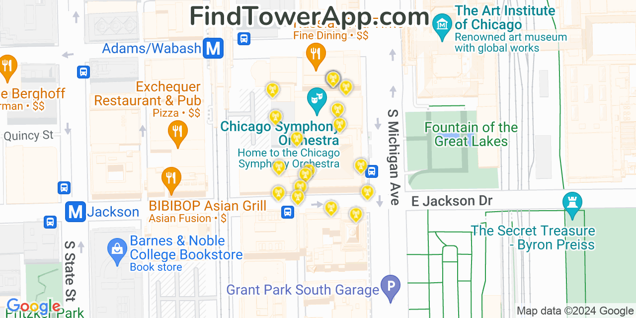 AT&T 4G/5G cell tower coverage map Chicago Loop, Illinois