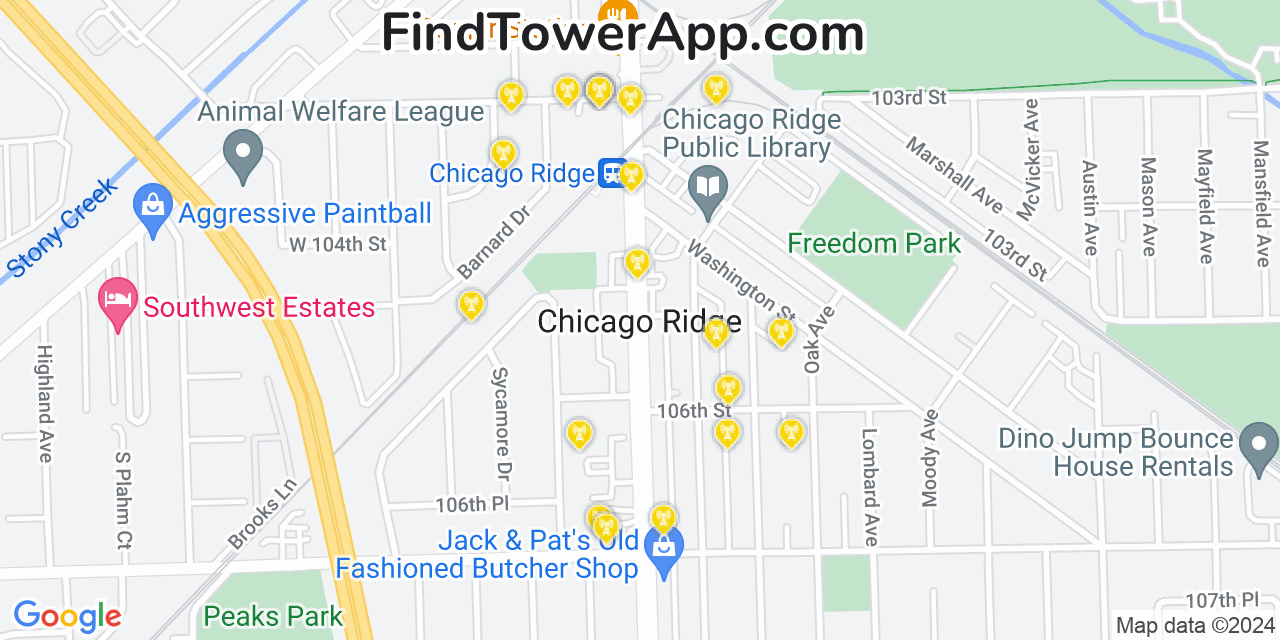 T-Mobile 4G/5G cell tower coverage map Chicago Ridge, Illinois