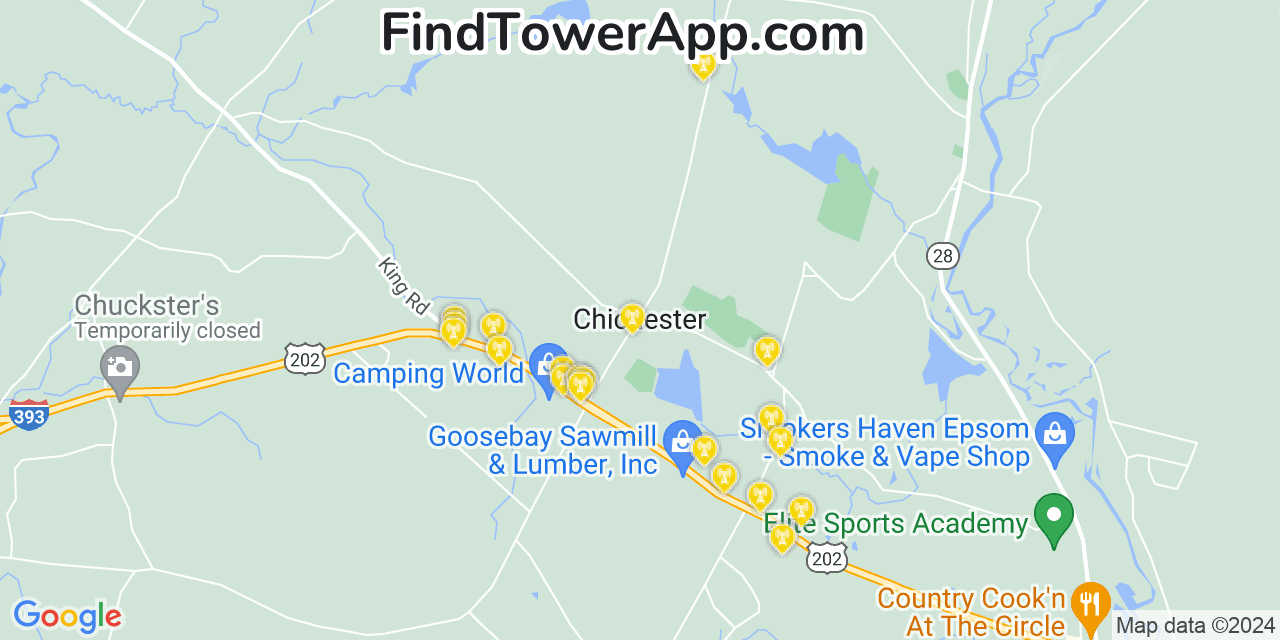 AT&T 4G/5G cell tower coverage map Chichester, New Hampshire