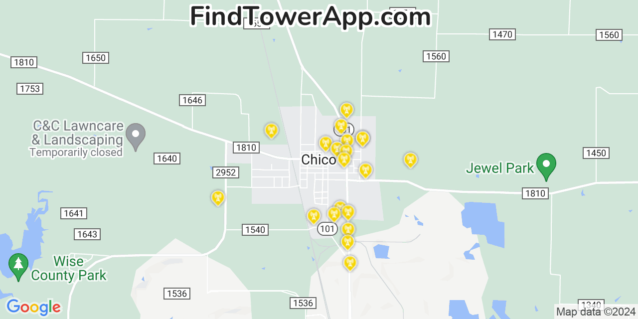 Verizon 4G/5G cell tower coverage map Chico, Texas