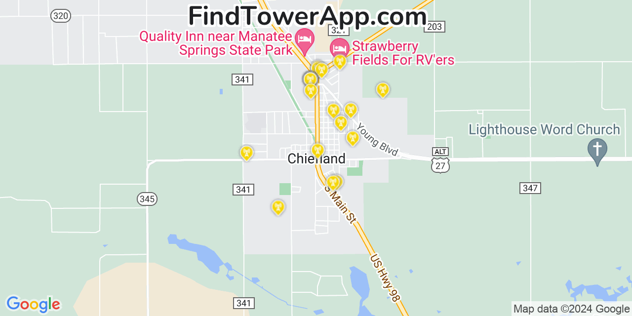 AT&T 4G/5G cell tower coverage map Chiefland, Florida