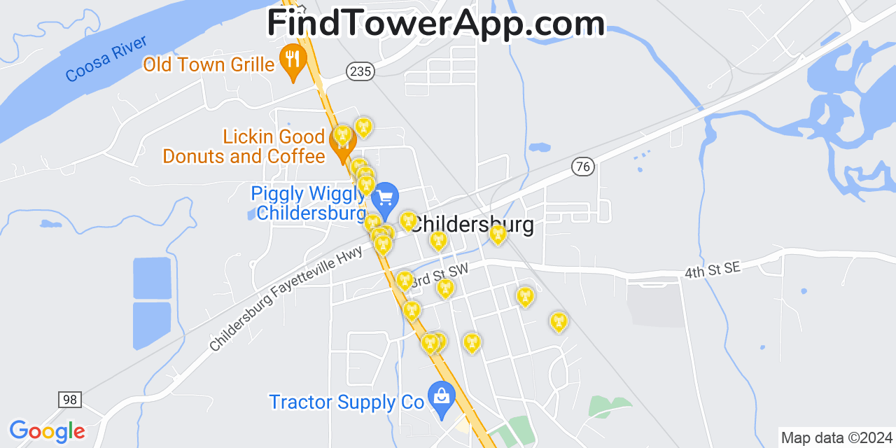 AT&T 4G/5G cell tower coverage map Childersburg, Alabama