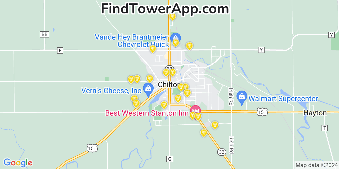AT&T 4G/5G cell tower coverage map Chilton, Wisconsin