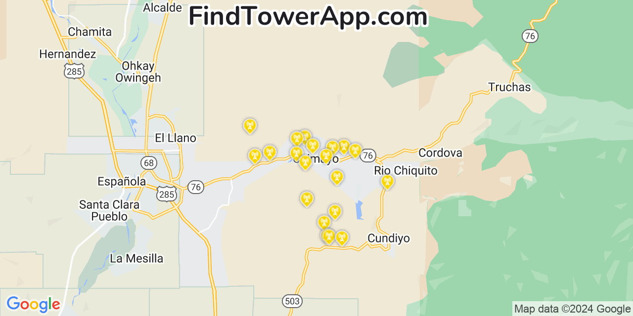 AT&T 4G/5G cell tower coverage map Chimayo, New Mexico