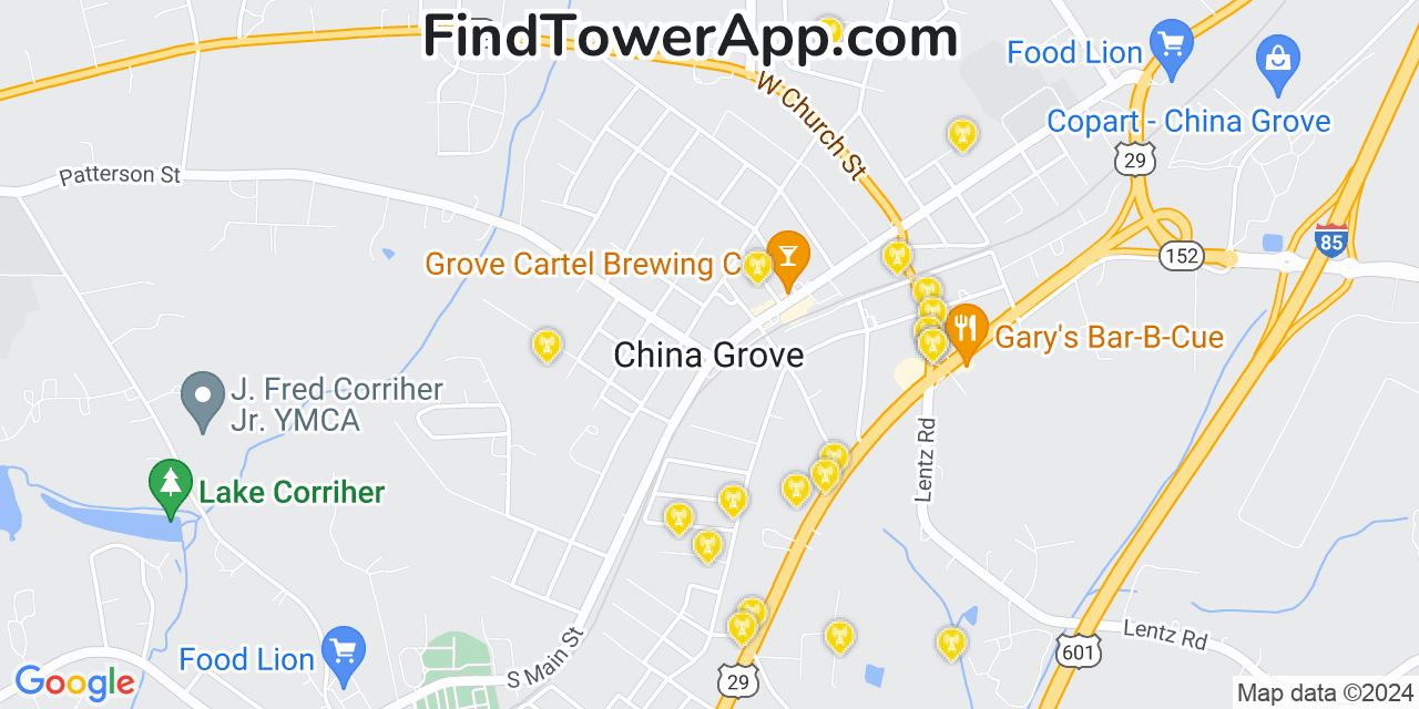 Verizon 4G/5G cell tower coverage map China Grove, North Carolina