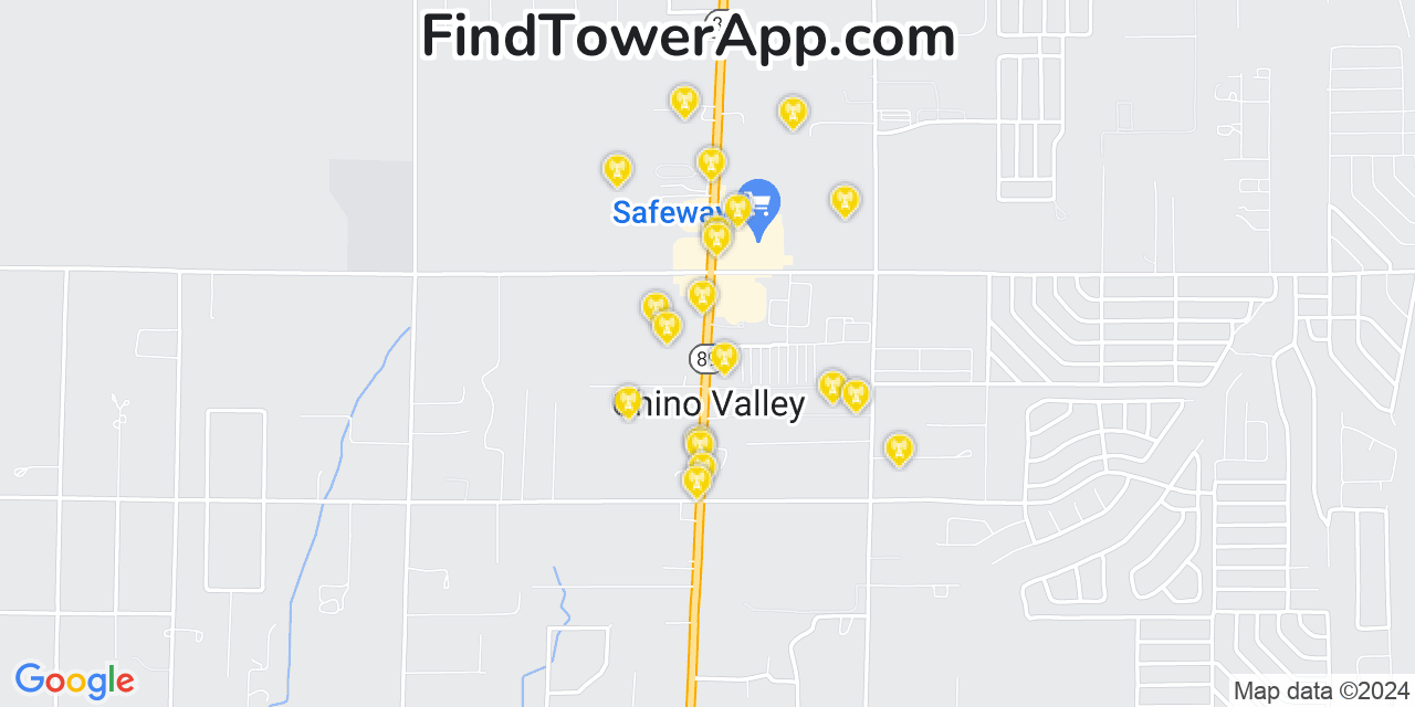 AT&T 4G/5G cell tower coverage map Chino Valley, Arizona
