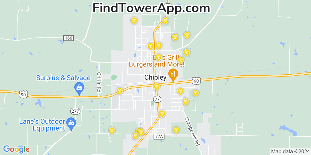 AT&T 4G/5G cell tower coverage map Chipley, Florida