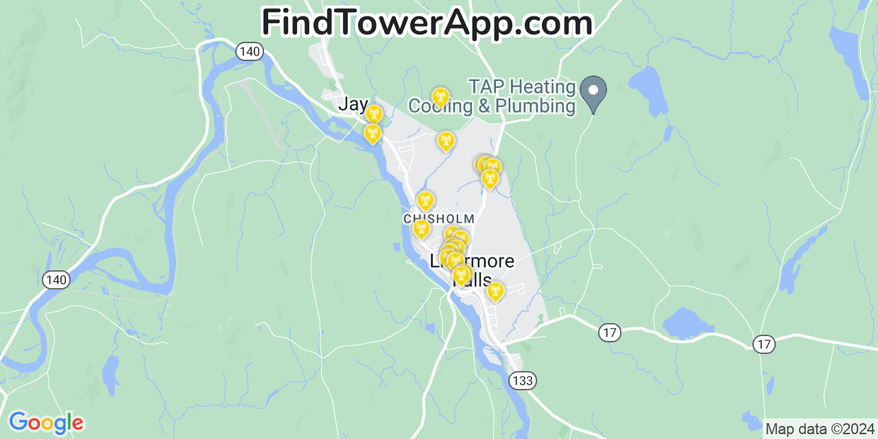 AT&T 4G/5G cell tower coverage map Chisholm, Maine