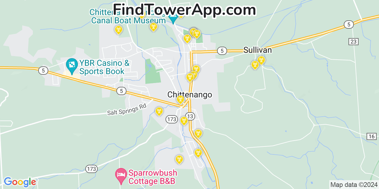 AT&T 4G/5G cell tower coverage map Chittenango, New York