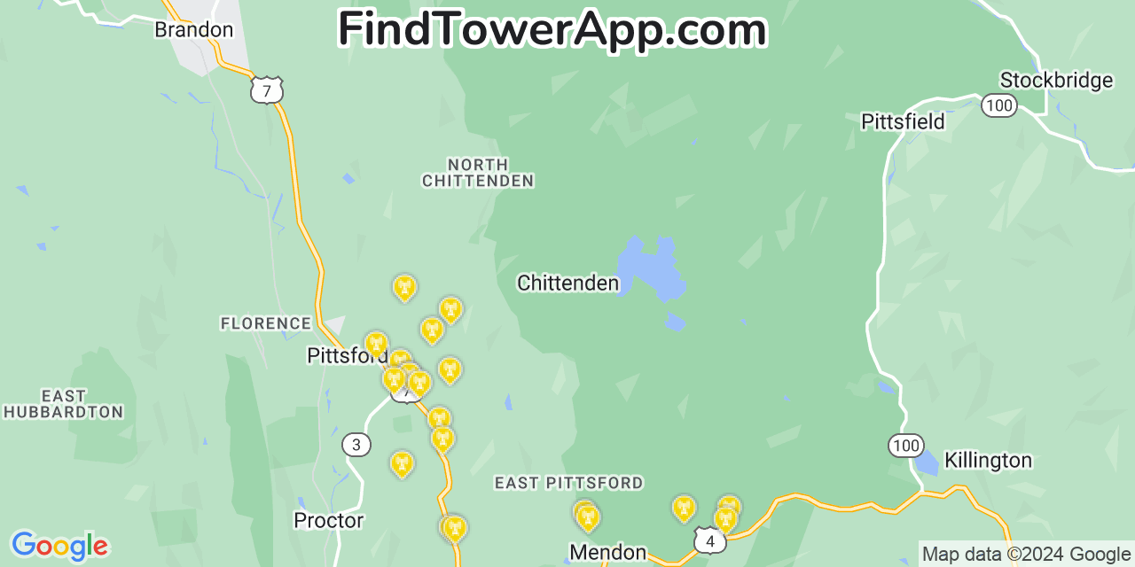 AT&T 4G/5G cell tower coverage map Chittenden, Vermont