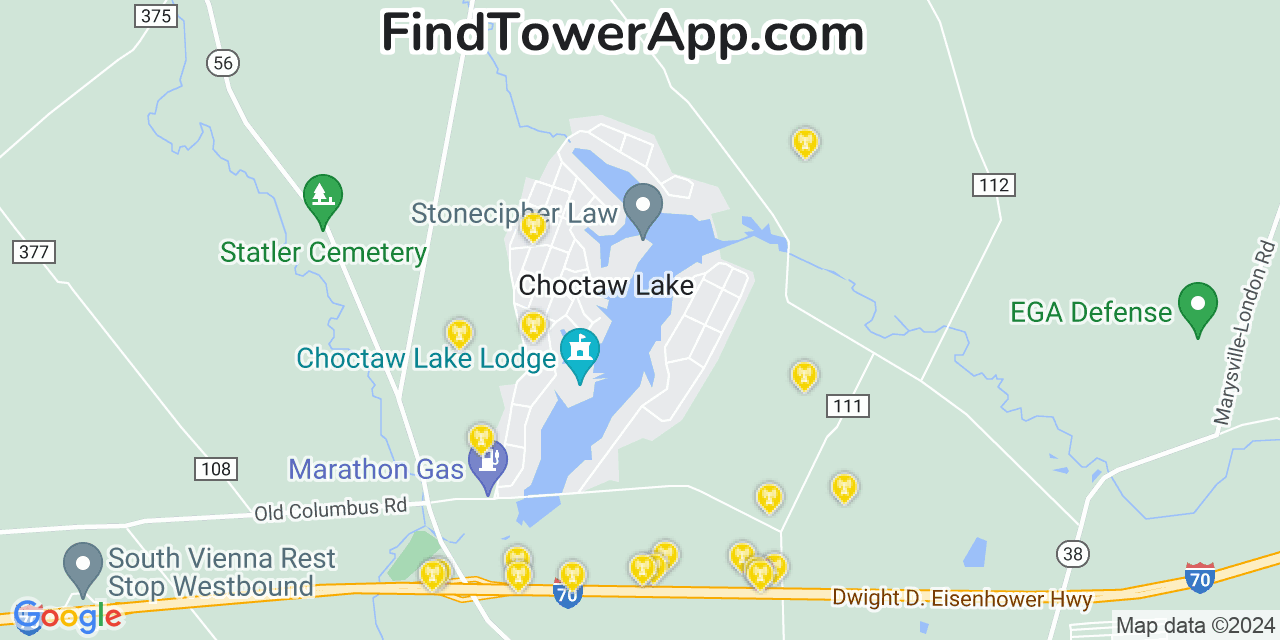 AT&T 4G/5G cell tower coverage map Choctaw Lake, Ohio
