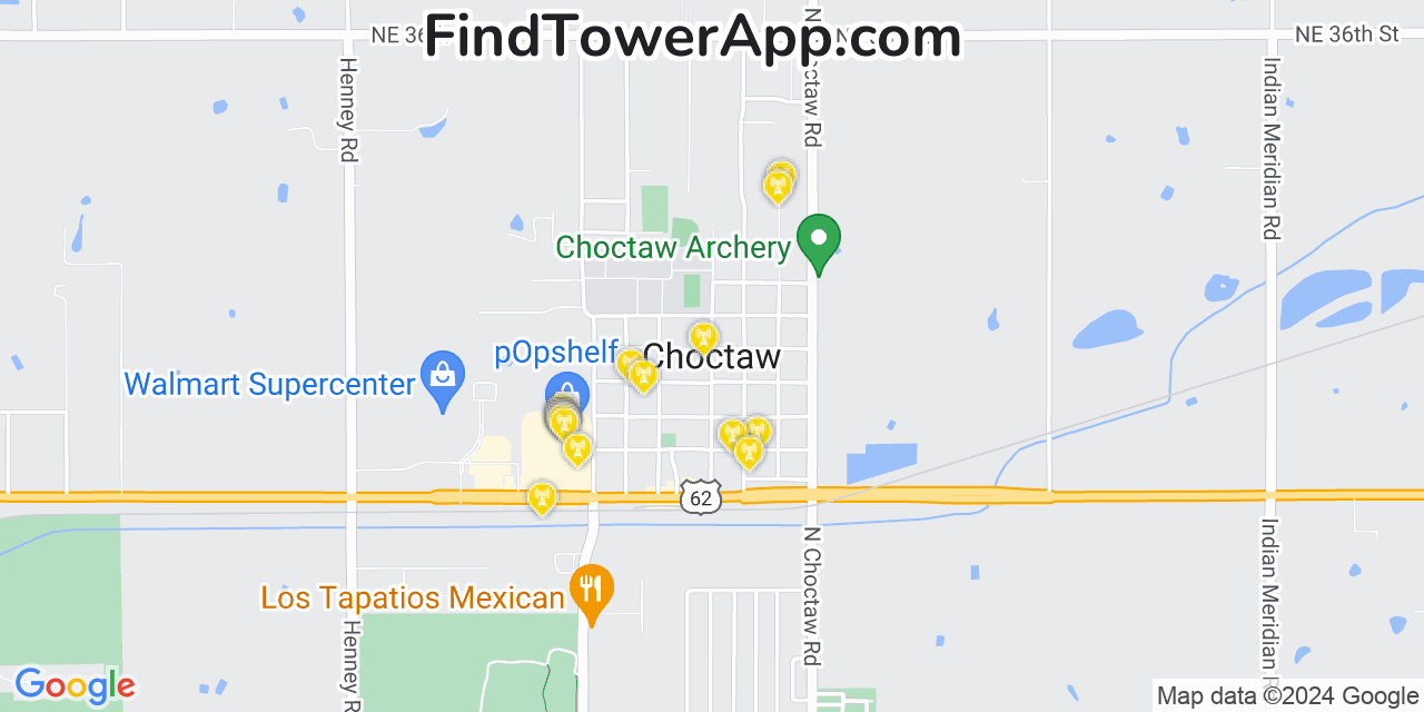 AT&T 4G/5G cell tower coverage map Choctaw, Oklahoma