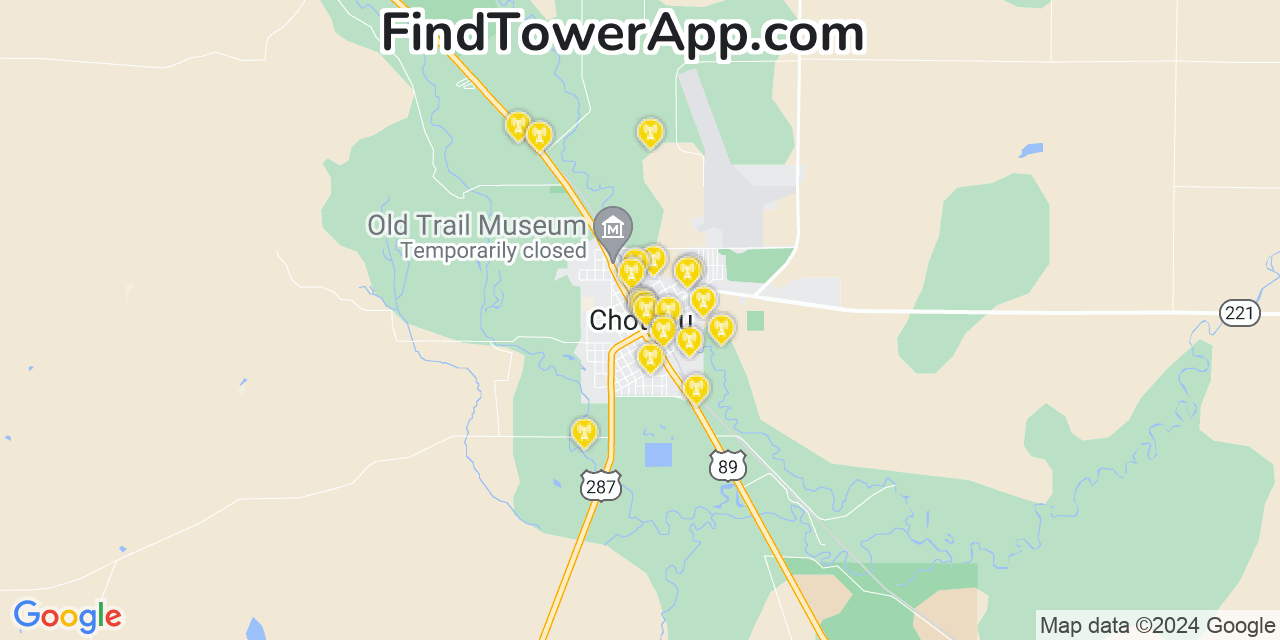 AT&T 4G/5G cell tower coverage map Choteau, Montana