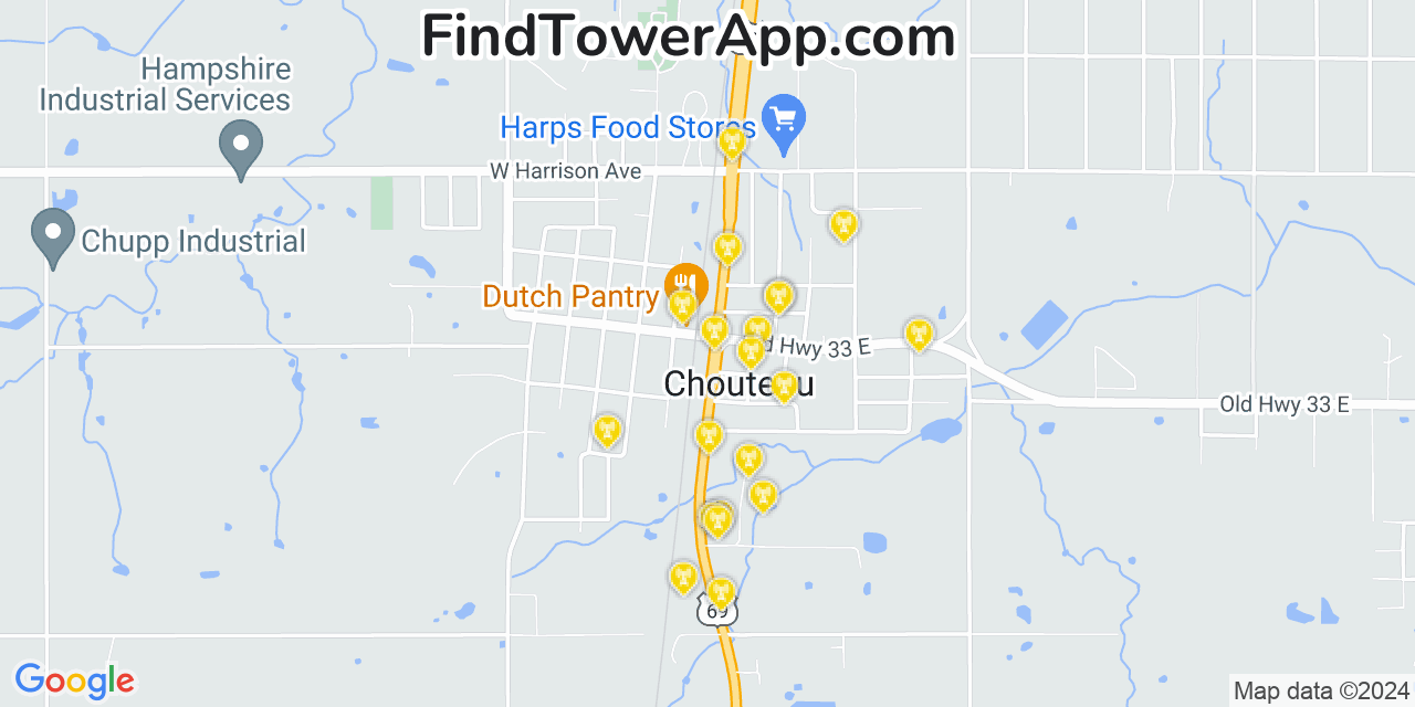 AT&T 4G/5G cell tower coverage map Chouteau, Oklahoma