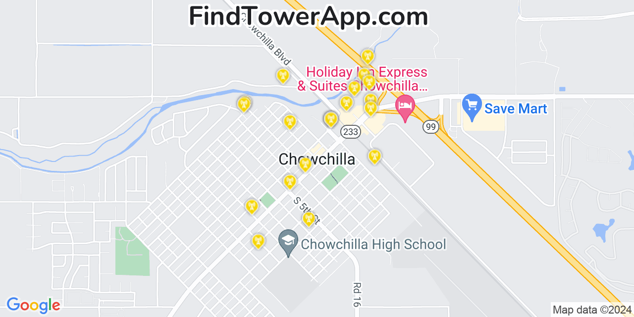 AT&T 4G/5G cell tower coverage map Chowchilla, California