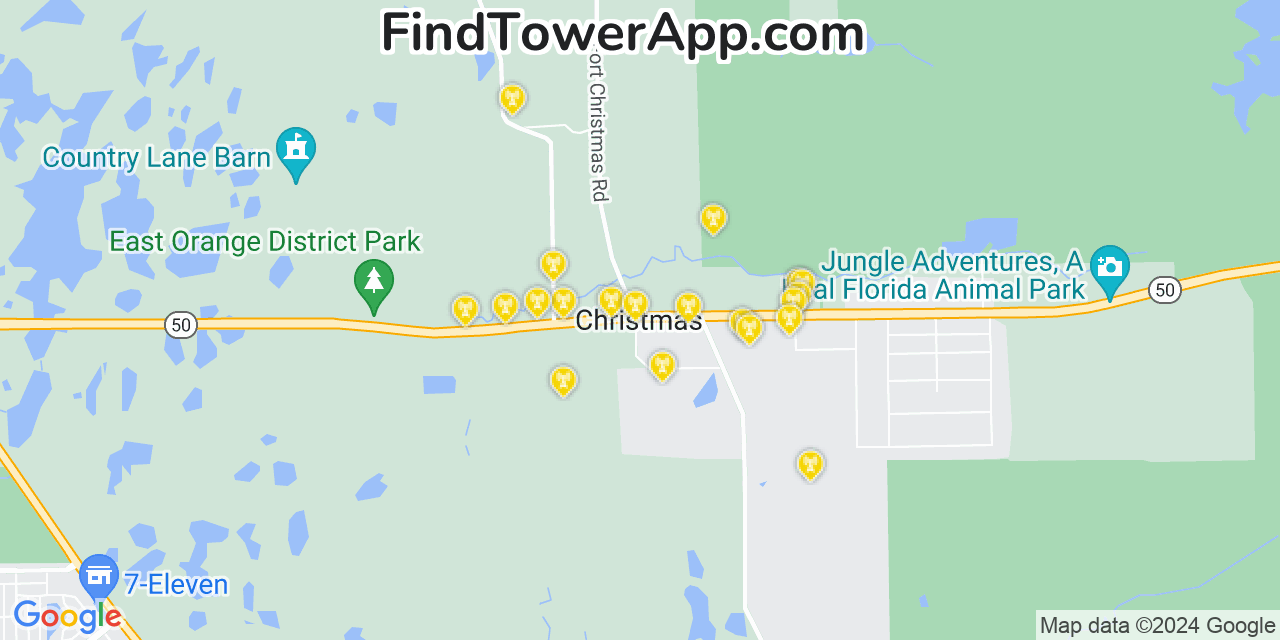 AT&T 4G/5G cell tower coverage map Christmas, Florida