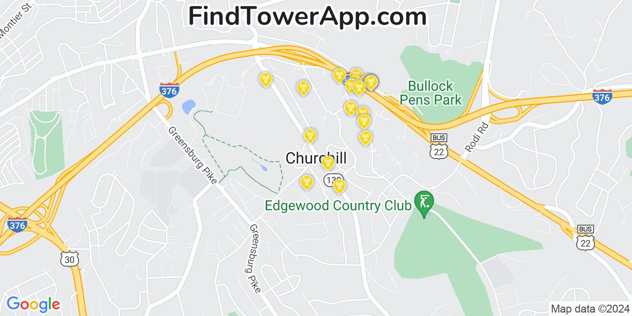 AT&T 4G/5G cell tower coverage map Church Hill, Pennsylvania