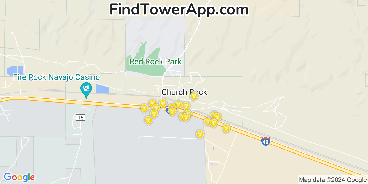 AT&T 4G/5G cell tower coverage map Church Rock, New Mexico