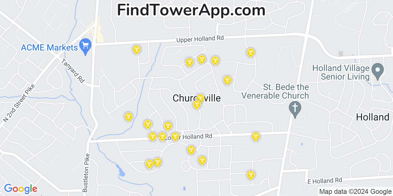 T-Mobile 4G/5G cell tower coverage map Churchville, Pennsylvania