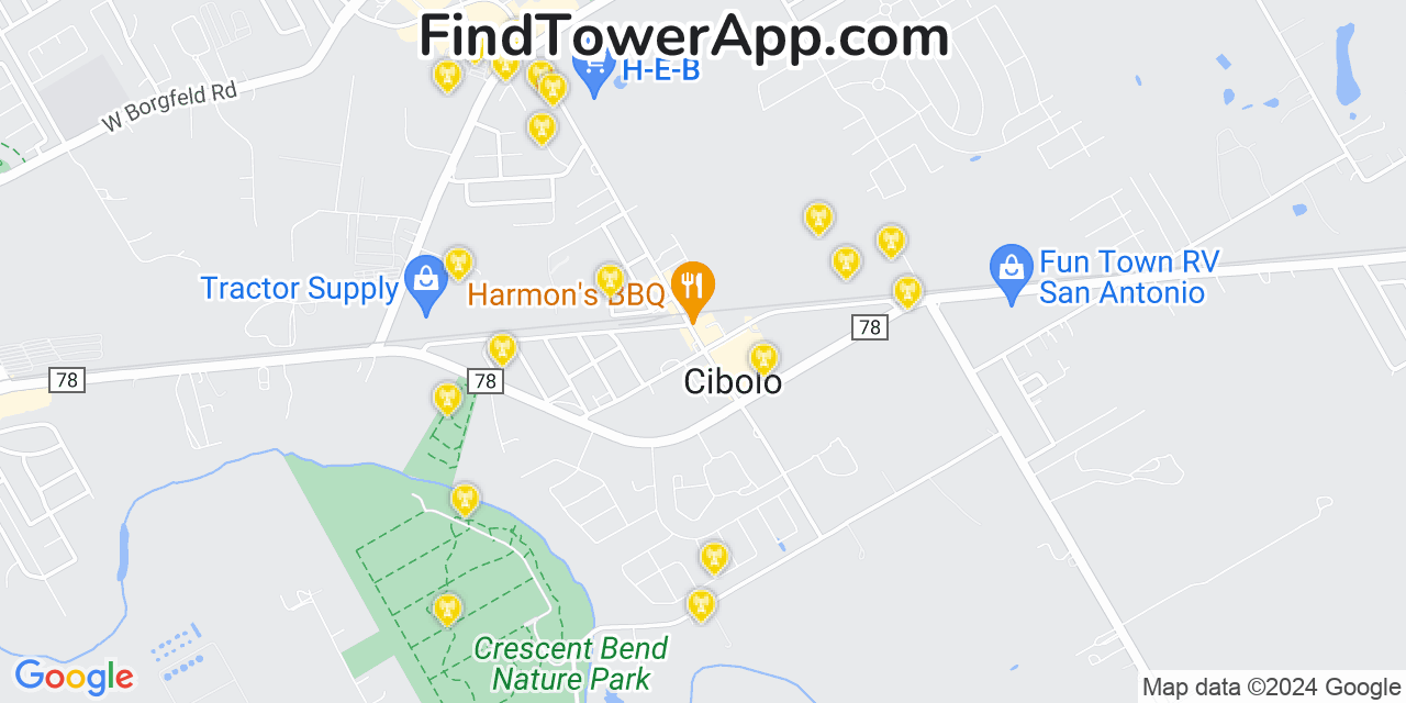 AT&T 4G/5G cell tower coverage map Cibolo, Texas
