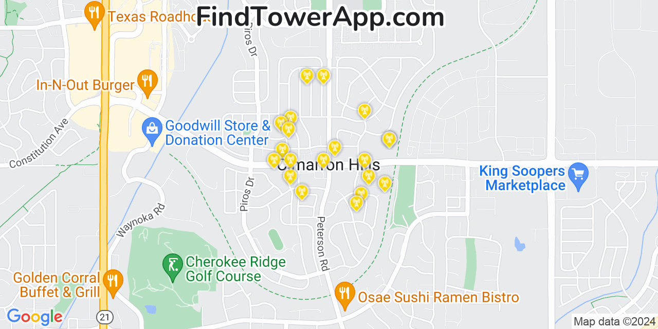 AT&T 4G/5G cell tower coverage map Cimarron Hills, Colorado