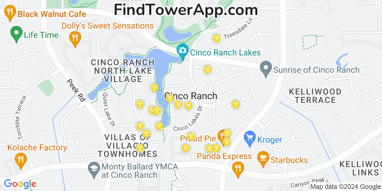 Verizon 4G/5G cell tower coverage map Cinco Ranch, Texas