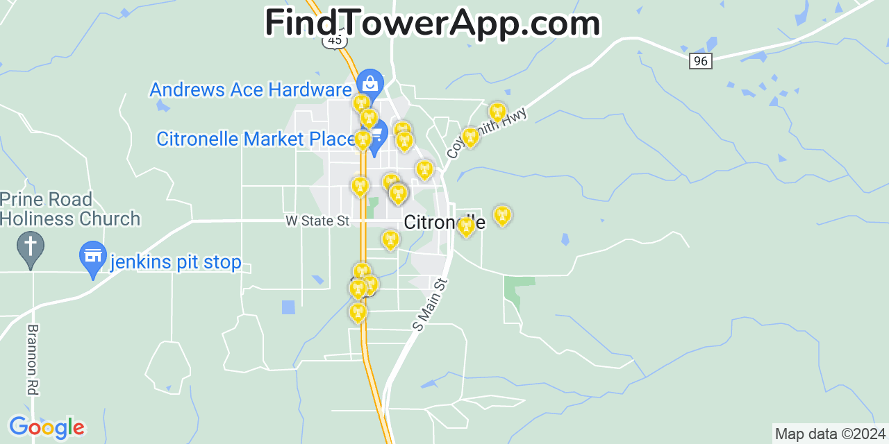 AT&T 4G/5G cell tower coverage map Citronelle, Alabama