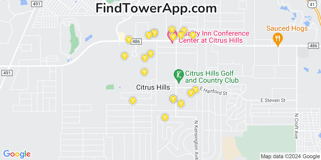 AT&T 4G/5G cell tower coverage map Citrus Hills, Florida
