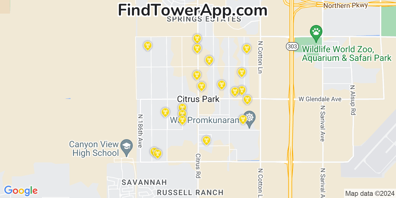 AT&T 4G/5G cell tower coverage map Citrus Park, Arizona