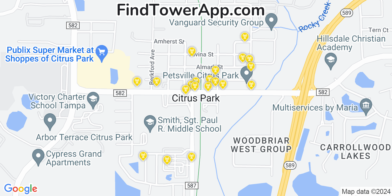 T-Mobile 4G/5G cell tower coverage map Citrus Park, Florida